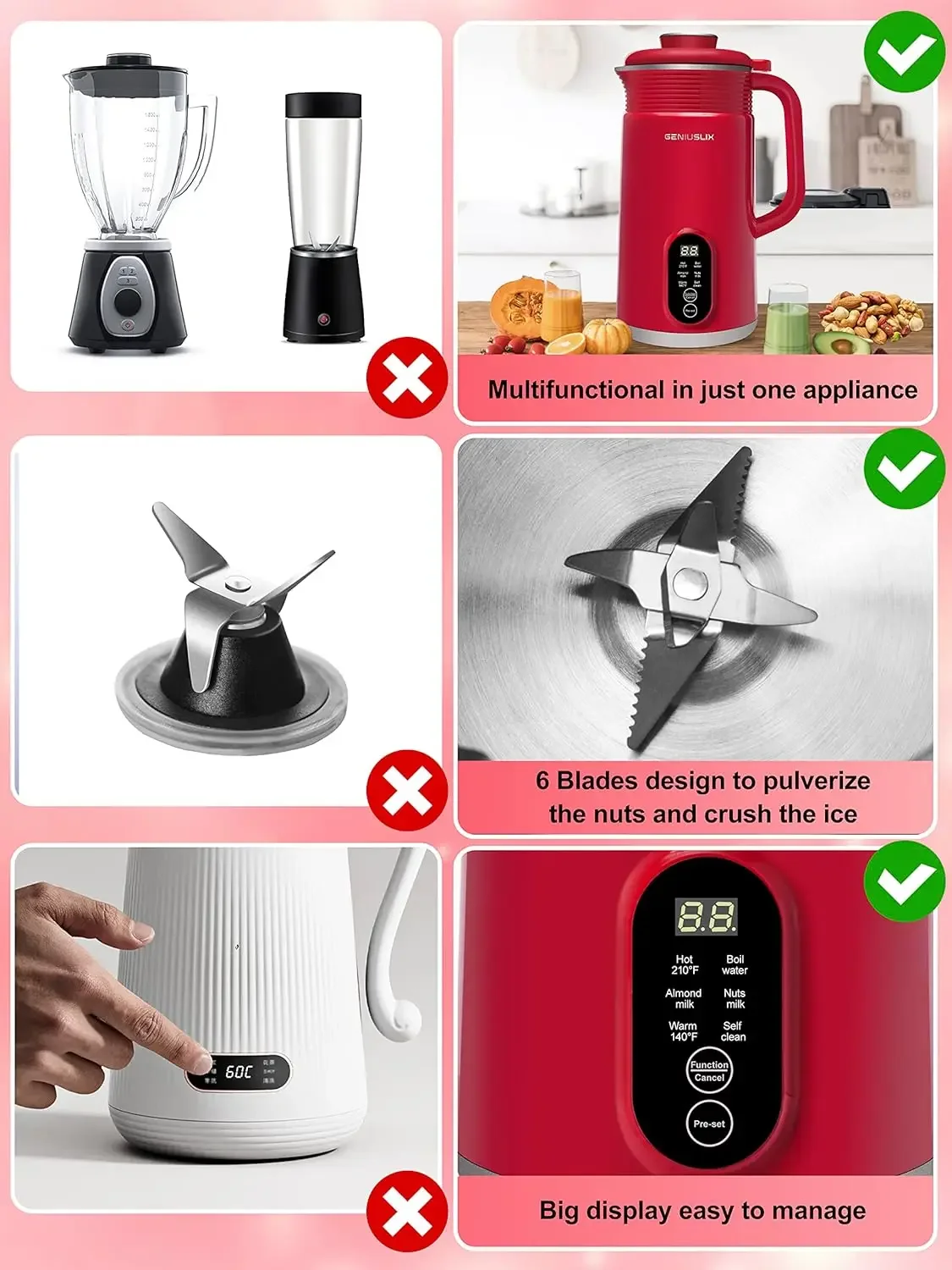 Milk Maker Machine for Homemade, Plant-Based Milk with Auto Clean & Temperature Control Soy Milk Maker, Non-Dairy Beverages-