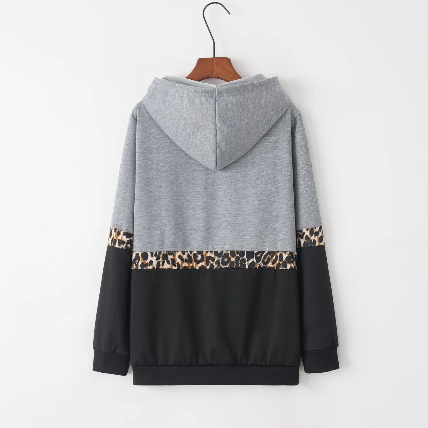 2023 Ladies PINK Letter Print Full Sleeve Hooded Sweatshirt Leopard Print Black Grey Casual Costume New Arrival Cotton Women Top