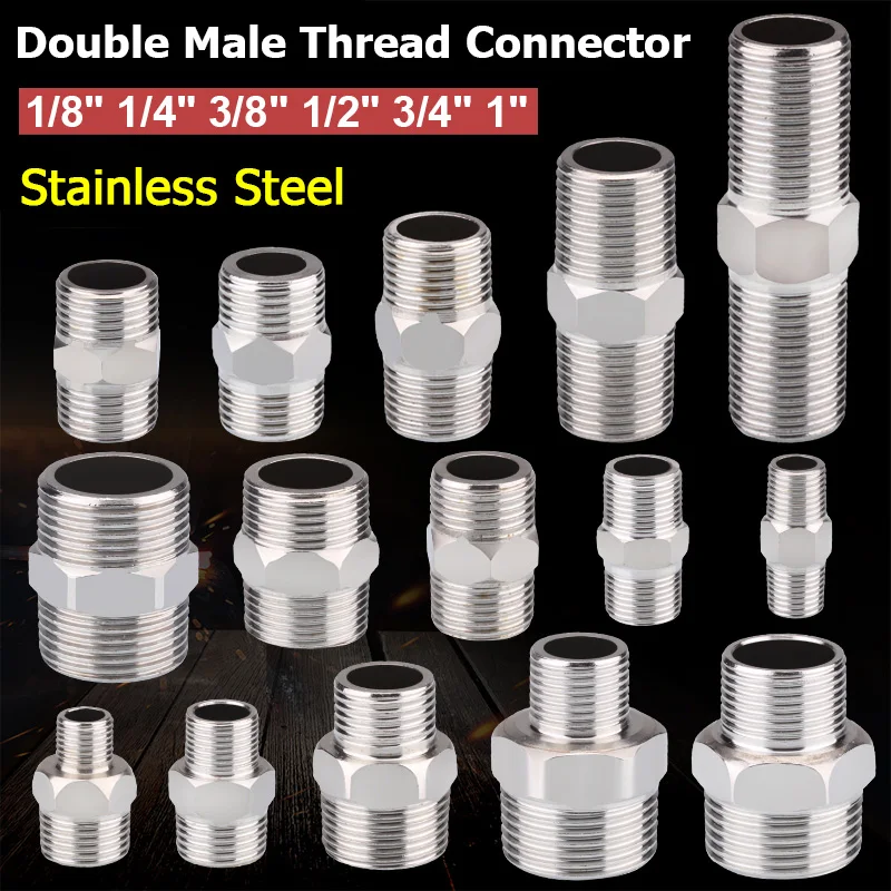 Nipple Connector 1/8"1/4"3/8" 1/2" 3/4"1" Stainless Steel Double Male Thread Connector Length 30-100mm Tube Joints Equal/Reduce