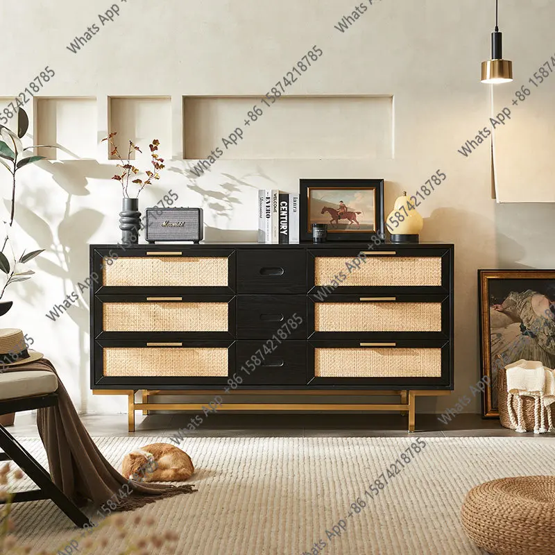 

Solid wood rattan six buckets medieval retro meal side wabi-**** wind entrance entrance Solid wood locker Locker