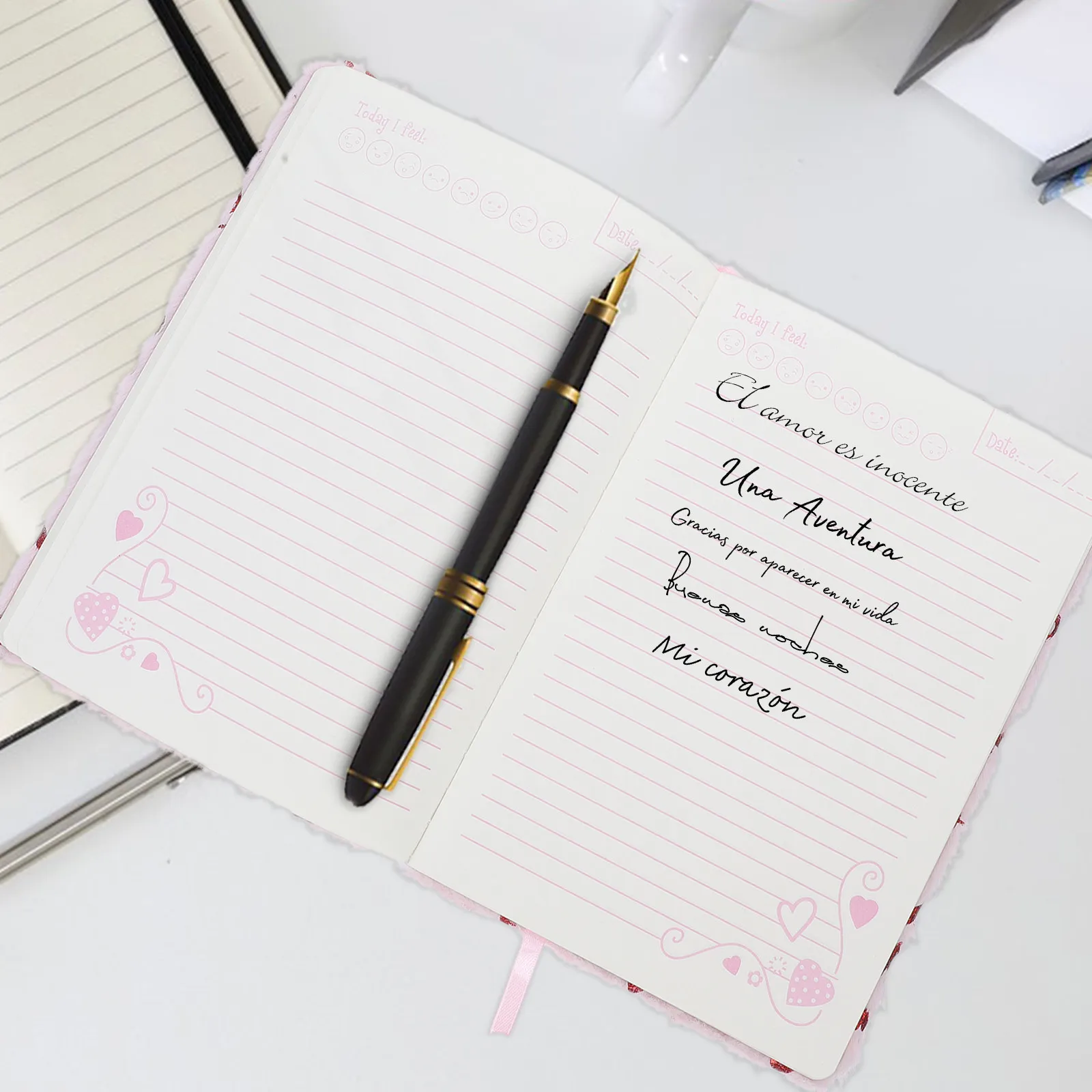 Valentines Notebook Soft Cover Heart Pattern Multi-Function Diary Journal Planner Work Organizer Note Book Lovely Recording Book