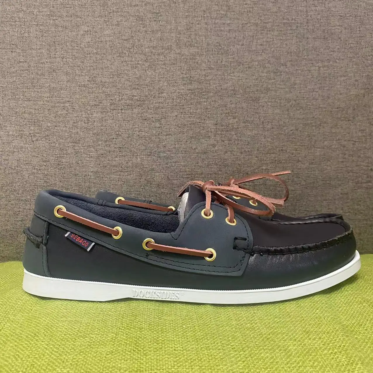 Men Authentic Sebago Homme Docksides Shoes - Premium Genuine Leather Moc Toe Lace Up Boat Shoes Women AB153