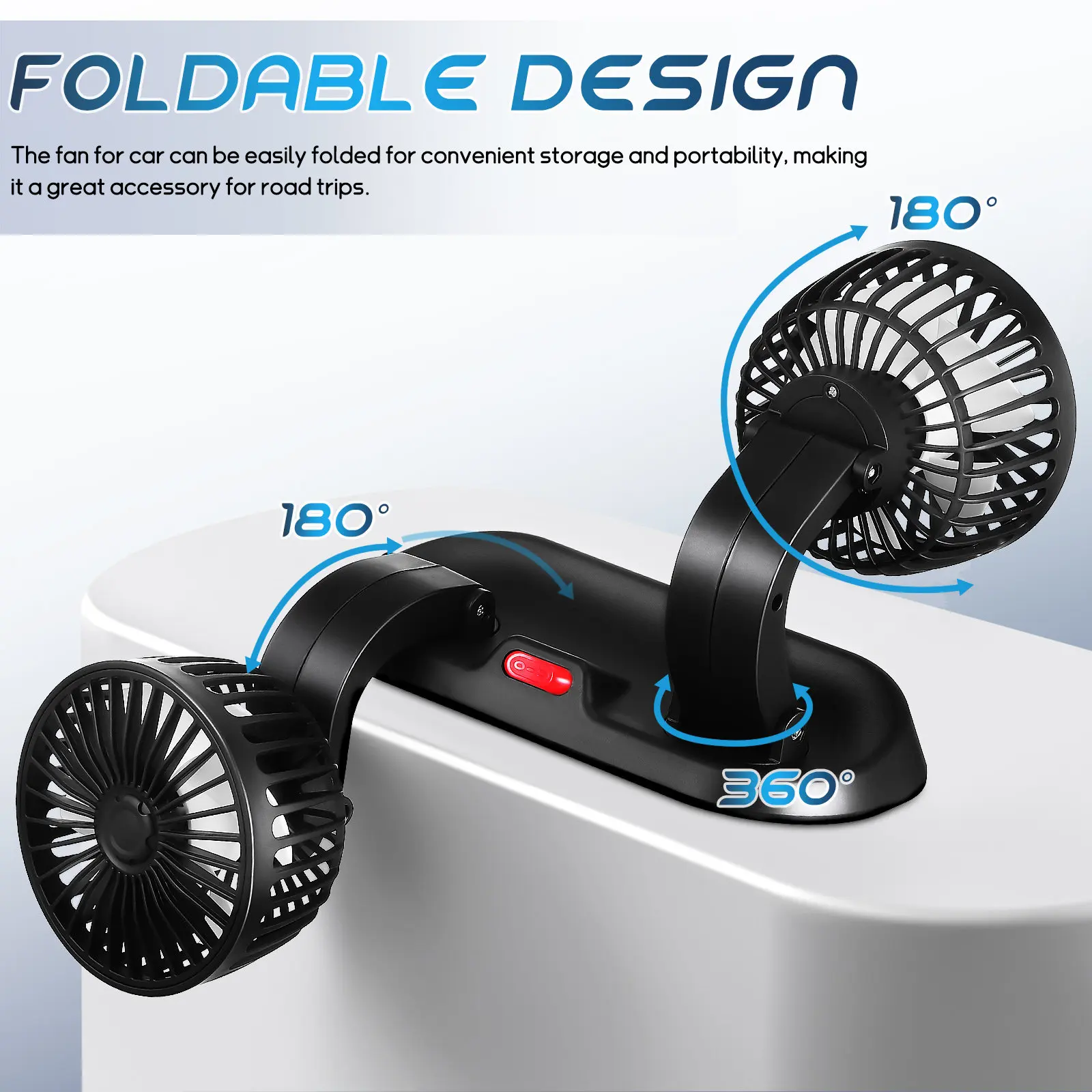 

Двухголовочный автомобильный вентилятор с USB-зарядкой, складной дизайн, для водителя и пассажира, портативный охлаждающий вентилятор для использования на приборной панели автомобиля, фургона, грузовика