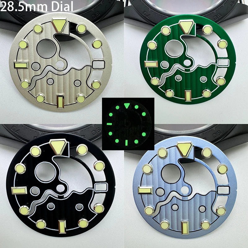 28,5 мм без логотипа, циферблат для часов, полый дизайн, зеленый светящийся циферблат, циферблат для часов NH35/NH36, модифицированный механизм, ремонт