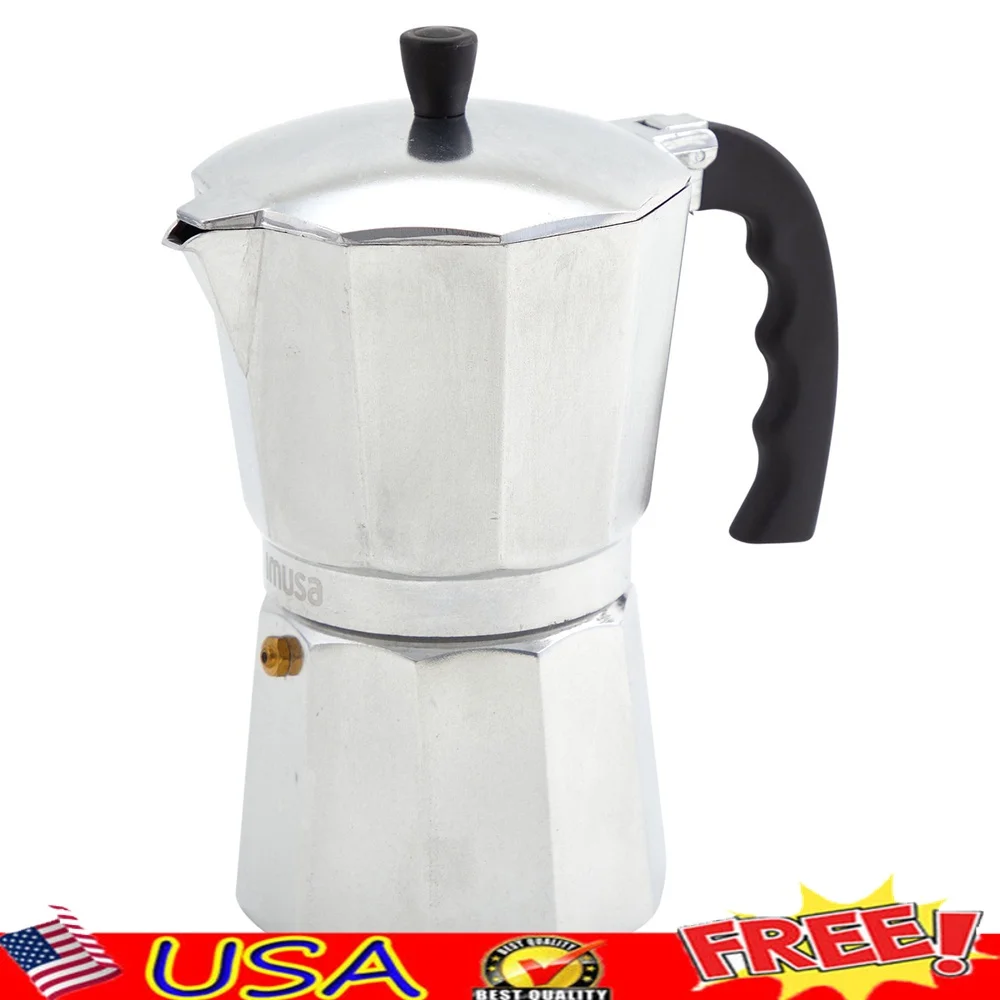 ماكينة صنع القهوة بموقد من الألومنيوم المصبوب 9 أكواب، تصميم أنيق متين، كابتشينوس إسبريسو مثالي للاستخدام اليومي للمطبخ