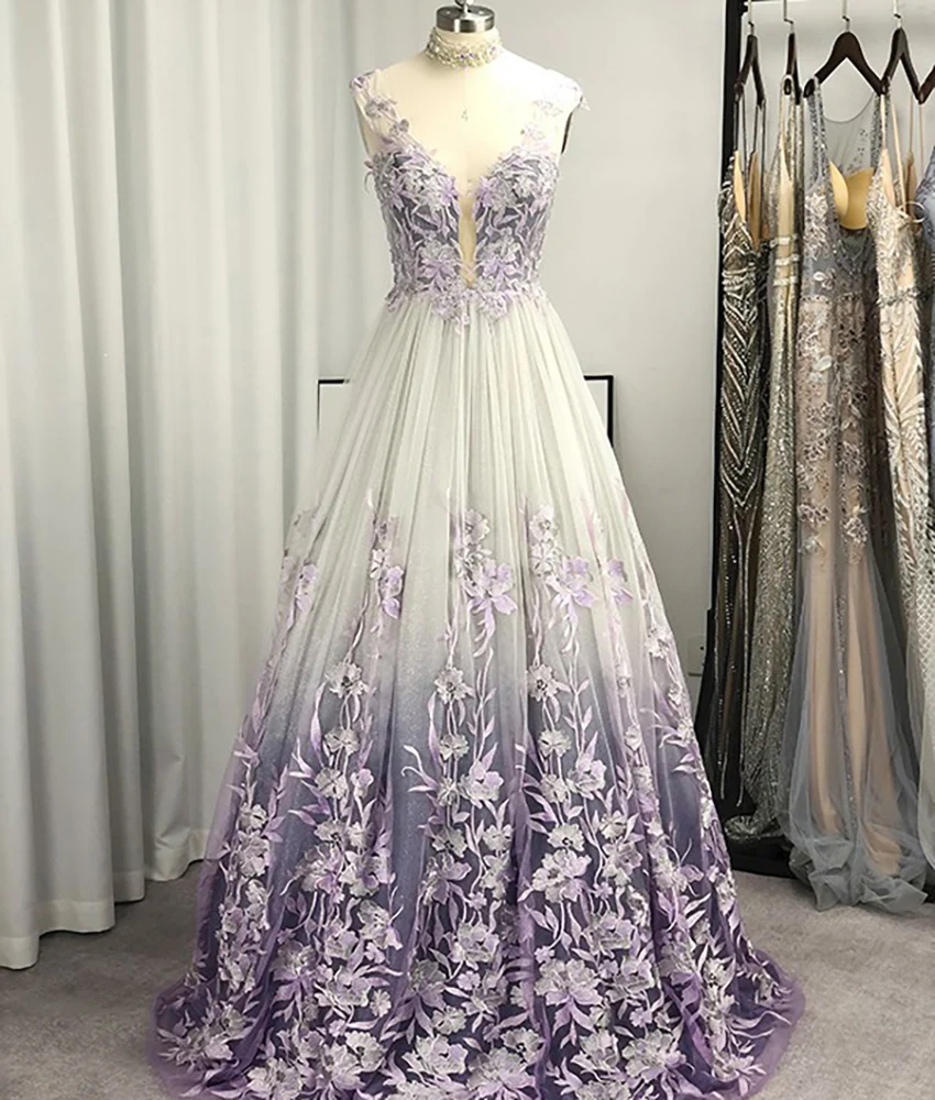 

Customized Graceful Organza A-Line Appliques Sequined 3D Flowers Evening Dress High Quality V-Neck Sleeveless prom dresses