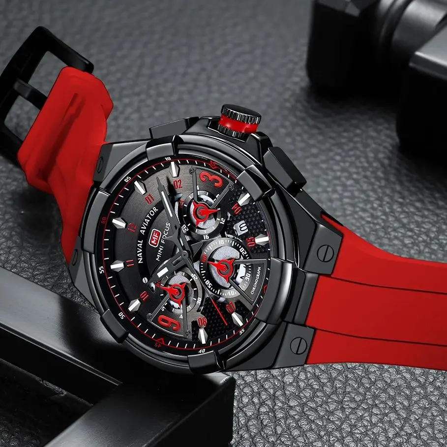 MINI FOCUS Multifunctional Casual Quartz Watch Mens Watches Waterproof Chronograph Wrist Watch with Date Luminous Hands 0402G