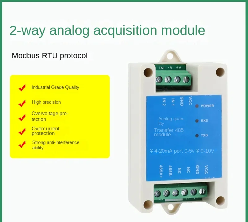 

Модуль сбора аналогового объема Модуль сбора данных по напряжению и току Аналоговый вход громкости от 4 до 20 мА до 485