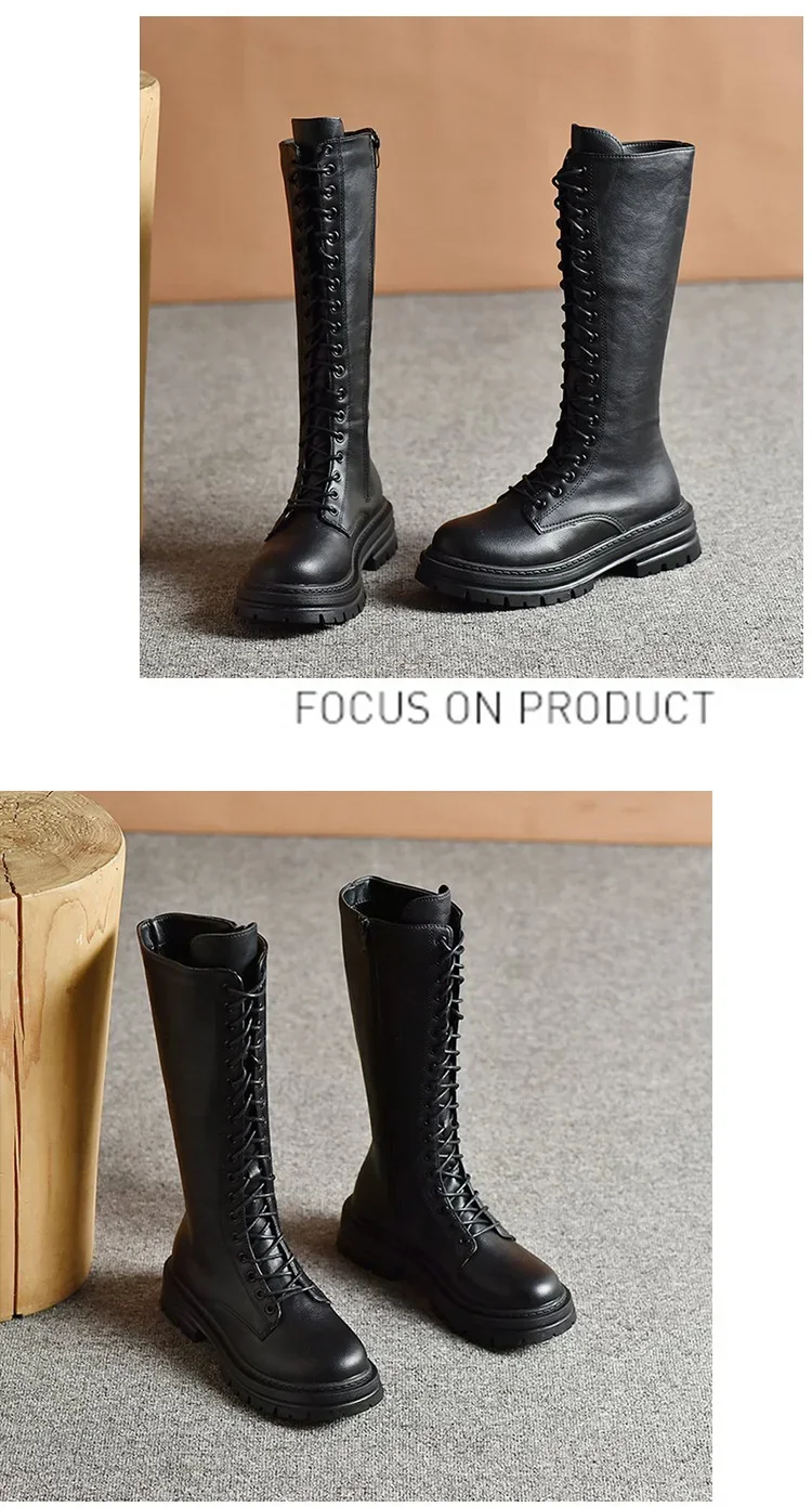 Damen Ritterstiefel Plateau Chunky Schuhe Mode Kniehohe Stiefel Elegant 2025 Winter Neue Marke Schnürschuhe Gladiator Botas – Detail 12