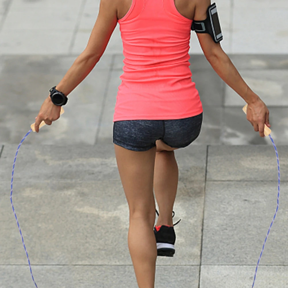 6 قطعة مقبض خشبي حبل الطفر دائم قابل للتعديل طول اللياقة البدنية حبل القفز داخلي في الهواء الطلق معدات التمرين الرياضية