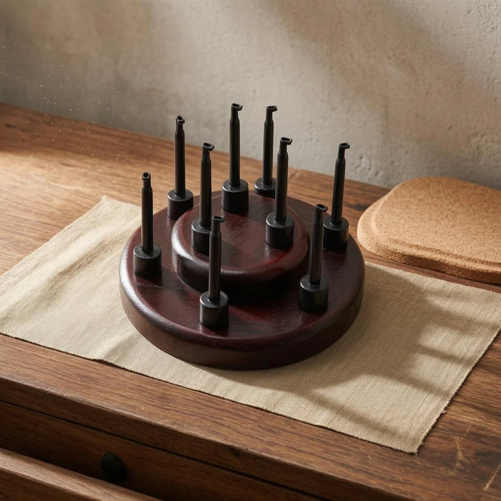 Fly Hook Rack 9-Hole Fly Hook Display Stand Wooden Peg Rack Painted Finish Compact