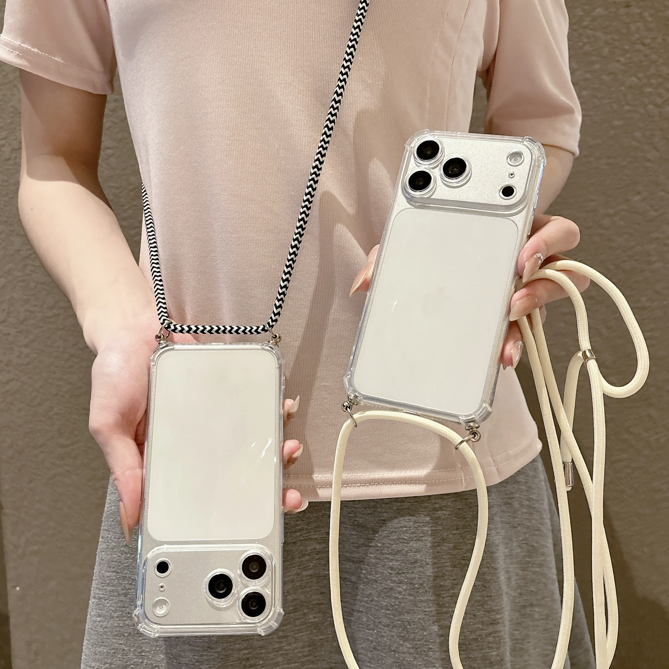 

4-Corner Anti-Fall Lanyard Soft TPU Phone Case For iPhone 17 16 15 14 13 12 11 Pro Xs Max 8 7 Plus Mini Air X XR 17e 16e Cover