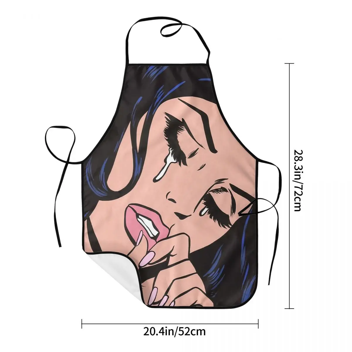 Black Hair Crying Comic Girl Apron Chef Cooking Tablier Sleeveless Bib Kitchen Cleaning Pinafore for Women Men Gardening