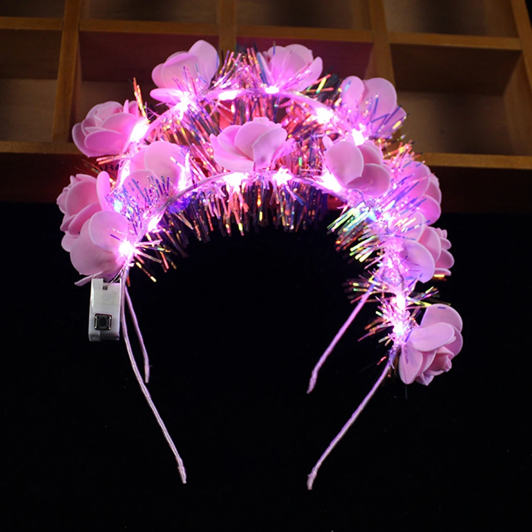 5Pcs LED Flashing Flower Headband Women Girl Light Up Hair Wreath Garlands Headwear Glowing Wreath Rave Birthday Party Supplies