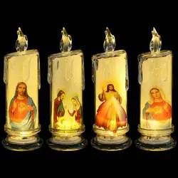 4 pçs jesus católico cerimônia religiosa cristã virgem eletrônico sem chama led religioso candeless luz decoração