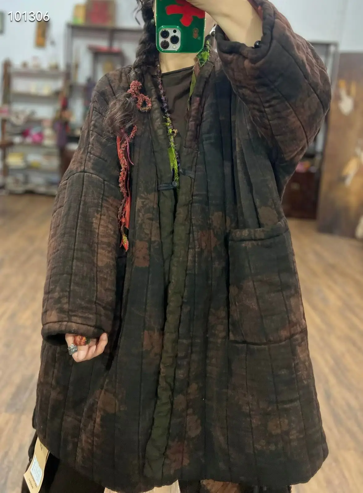 

Женское пальто из чистого льна и хлопка с V-образным вырезом, длинными рукавами, средней длины, с высокой плотностью ткани, с косыми вставками, в стиле Zen Crtsmanip