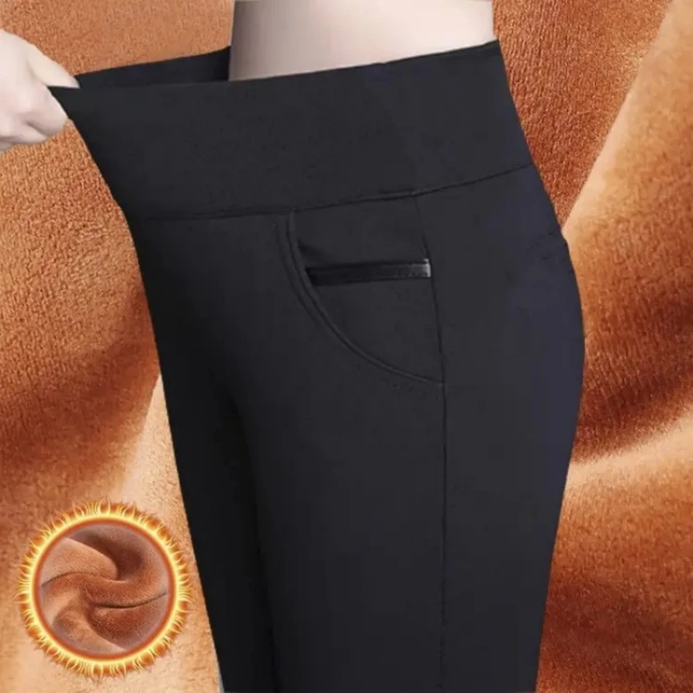 Thick Fleece Pencil Pants Women's Pants Thin Leggings OL High Waist Elastic Elegant Solid Skinny Slim Office Lady Trousers Warm