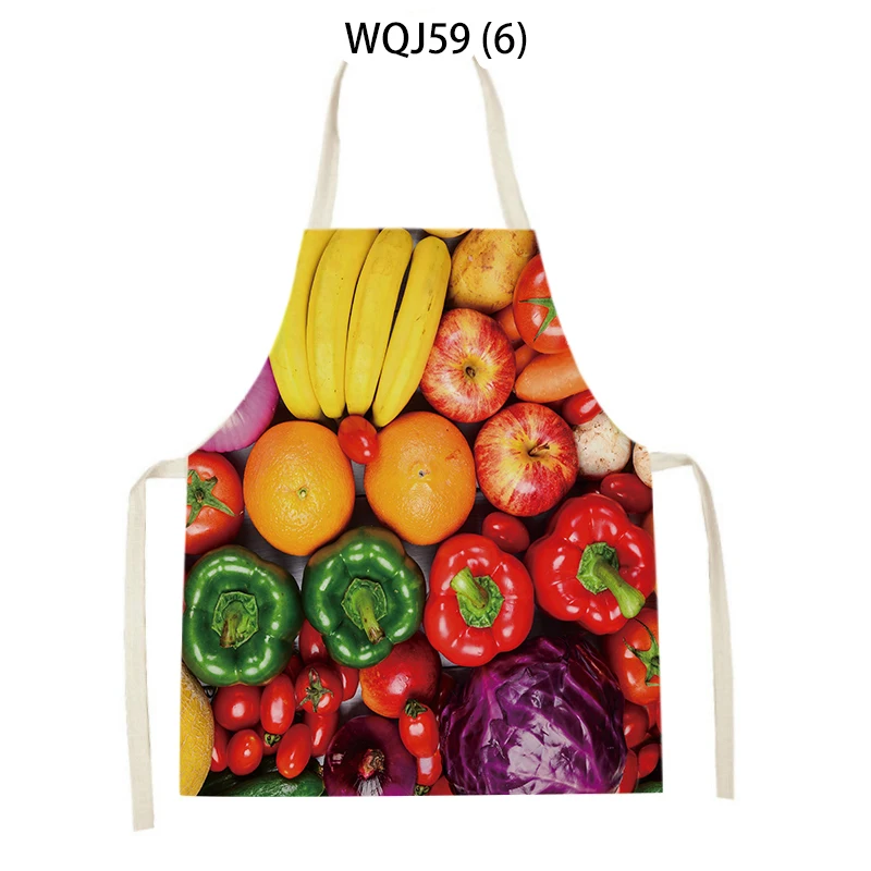 Kitchen Ingredients Fruit Print Linen Apron Men Women Chef Cleaning Sleeveless Apron Cake Shop Coffee Shop Baking Accessories