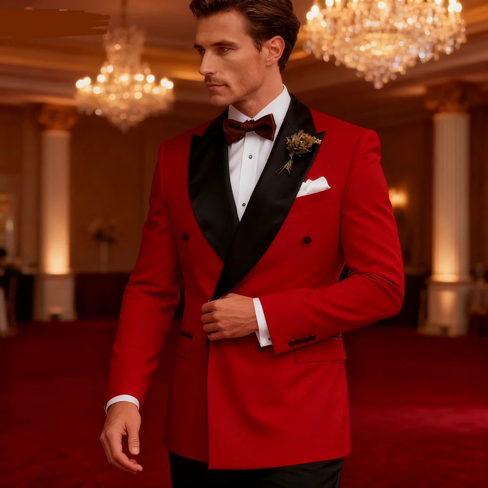 

AnnieBritney Men's Wedding Smoking Suit Double Breasted Blazer with Pants Fitted Solid Color 2-Piece Tuxedo for Men