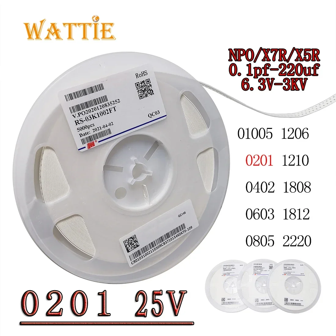 100 PZ 0201 Condensatore 6.3 V 10 V 16 V 2.2nf 10nf 15nf 33nf 47nf 68nf 100nf 220nf 470nf 1uf 2.2uf 4.7uf 0603 metrico