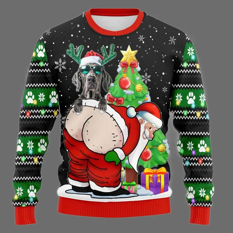 Naughty Santa Pet DogUgly Maglione natalizio Divertente unisex Pullover natalizio Felpa Esilarante barboncino Schnauzer Bulldog Design
