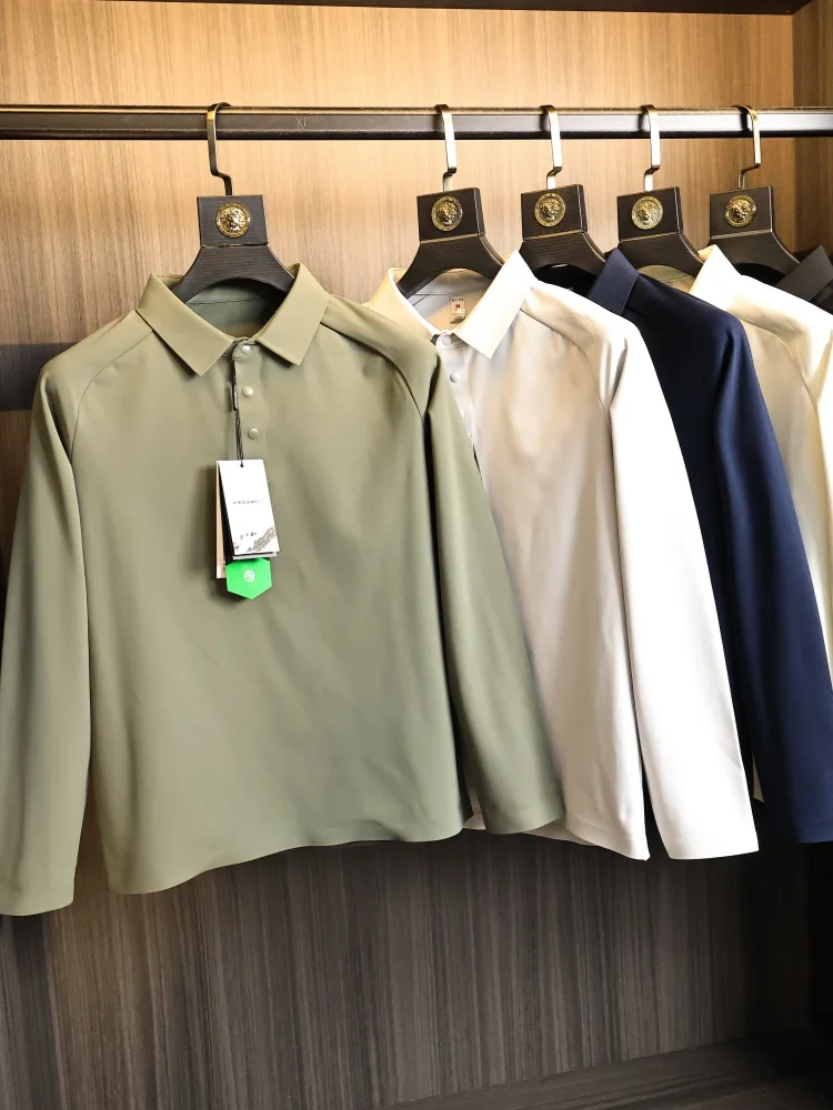 Outdoor Men's Fleece-lined Long-sleeve  Shirt Stand Collar Moisture-wicking Thermal High-end Lightweight Series Fashion U...