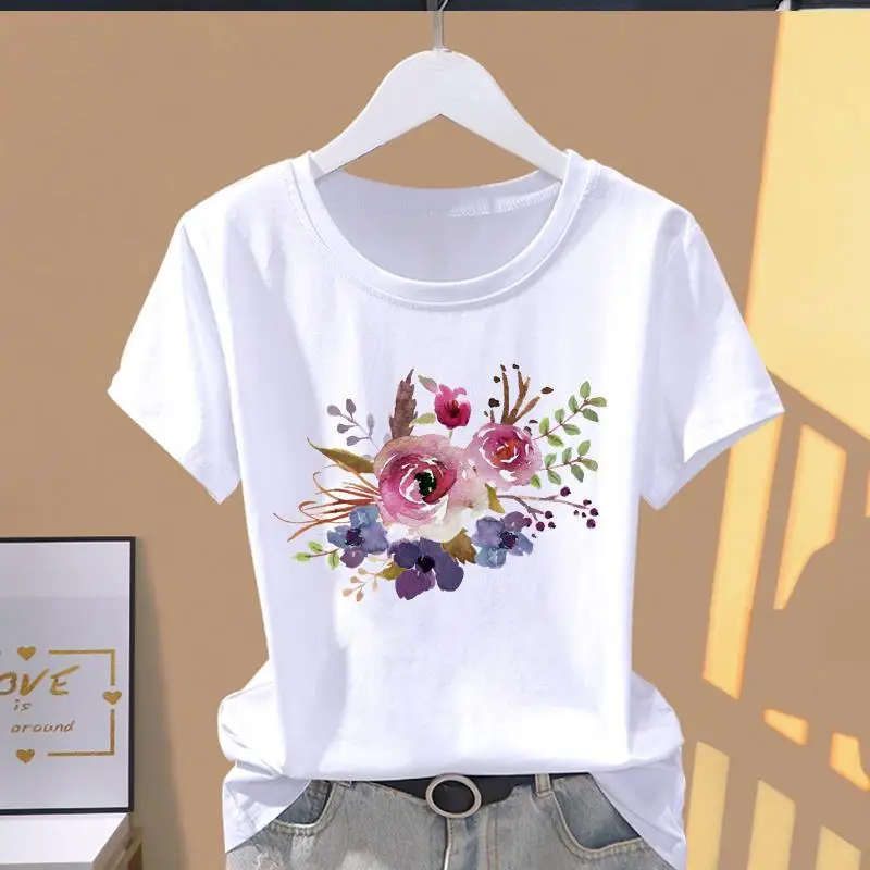 Classic Best-selling Pink Trapezoidal Pattern Printed Women's Round Neck Short Sleeved T-shirt Fashionable Summer Women's Top