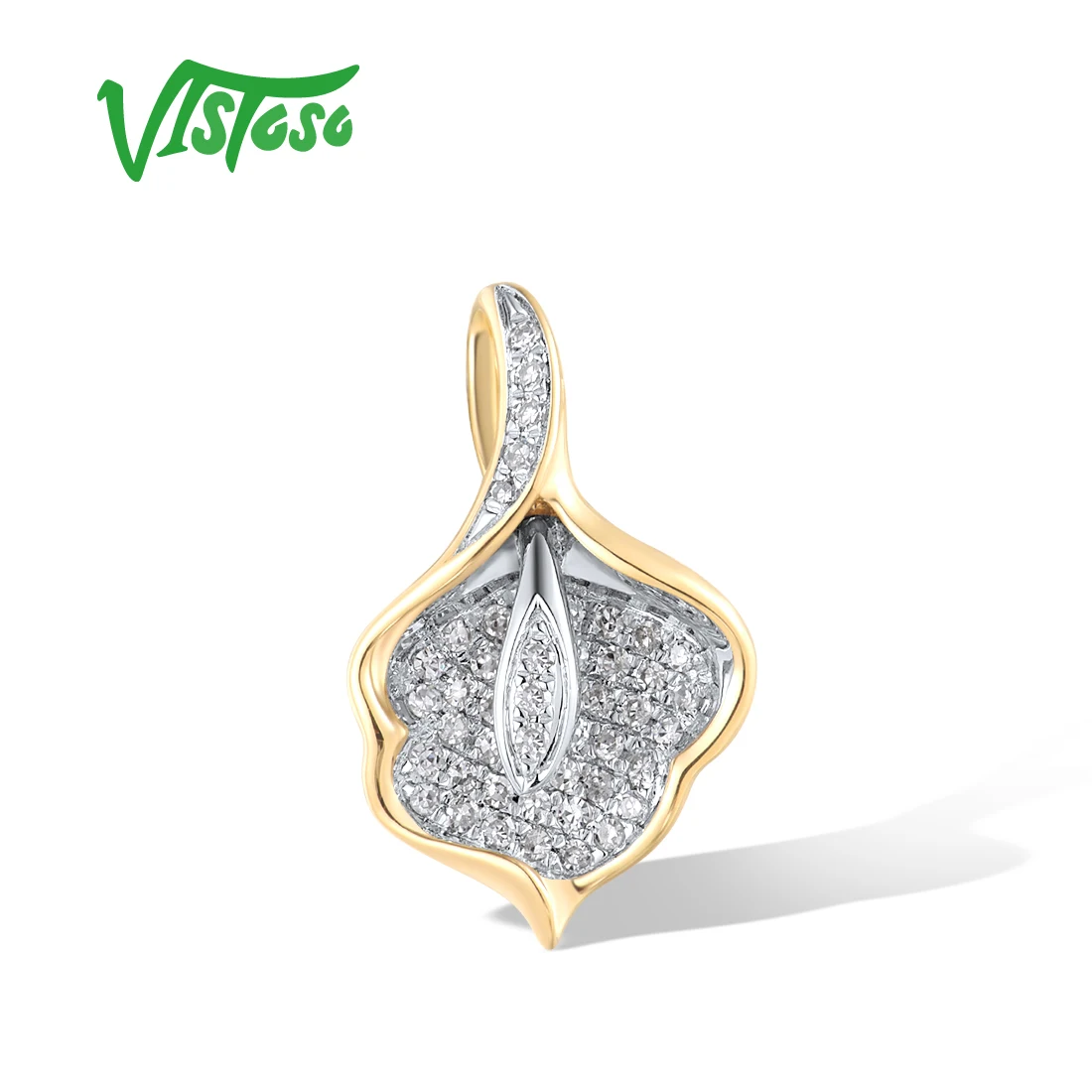 VISTOSO Authentic 14K 585 Yellow Gold Pendant For Women Sparkling Diamond Exquisite Flower Wedding Anniversary Fine Chic Jewelry