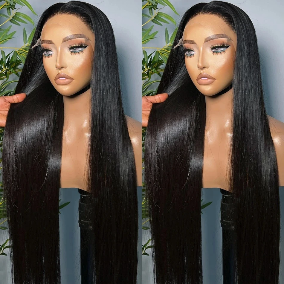 Lembut Wig rambut lurus panjang 180 inci hitam alami ketebalan panjang untuk wanita BabyHair tanpa lem prepked tahan panas harian