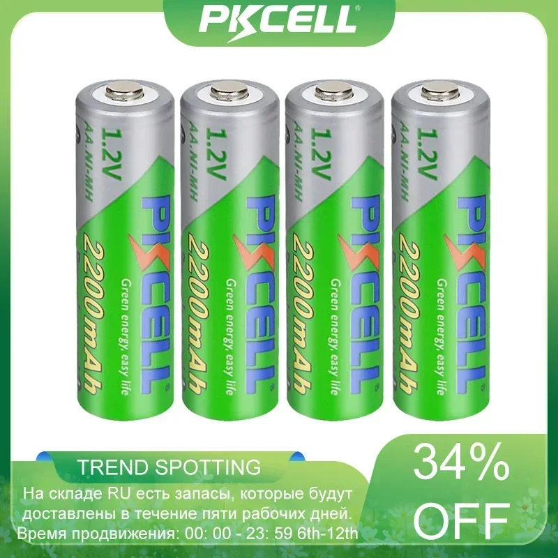 2/4Pcs PKCell 1.2V 2200mAh AA Rechargeable Battery NIMH AA Low Self discharge Battery LSD Precharged Batteries for Camera Toys