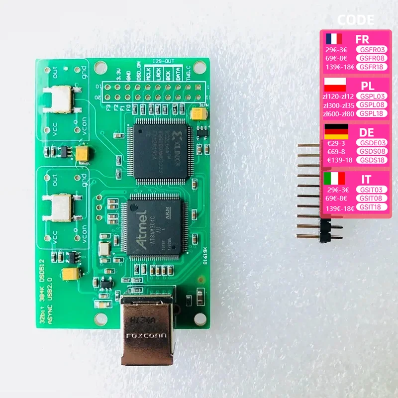 Nvarcher Upgrade Crystal Italy Amanero USB IIS Digital Interface Supports DSD512 32bits/384khz For AK4497 ES9038 DAC Board