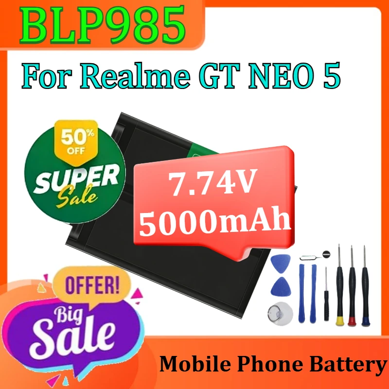 

Аккумулятор BLP985 для мобильного телефона Realme GT NEO 5 с инструментами, 7.74В, 5000мАч