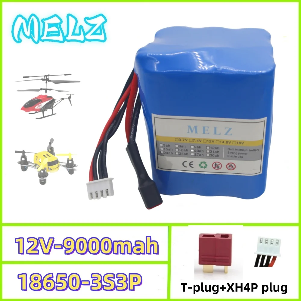 12V9000mAh aircraft model toy 3S3P high rate discharge rechargeable lithium-ion battery pack, original 18650 lithium battery