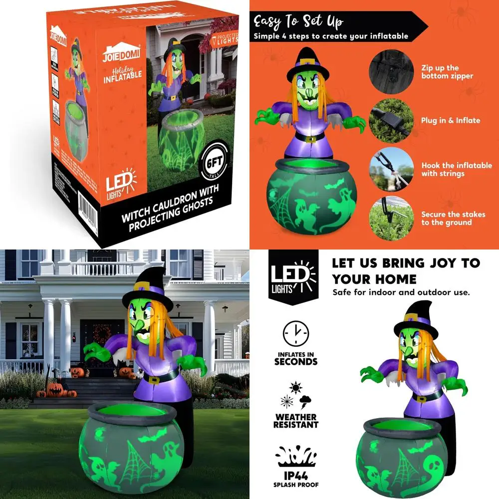 

Проекционный светильник «Ведьма и котел» на Хэллоуин, вращающийся зеленый светодиодный декор для двора, для вечеринок в помещении и на улице