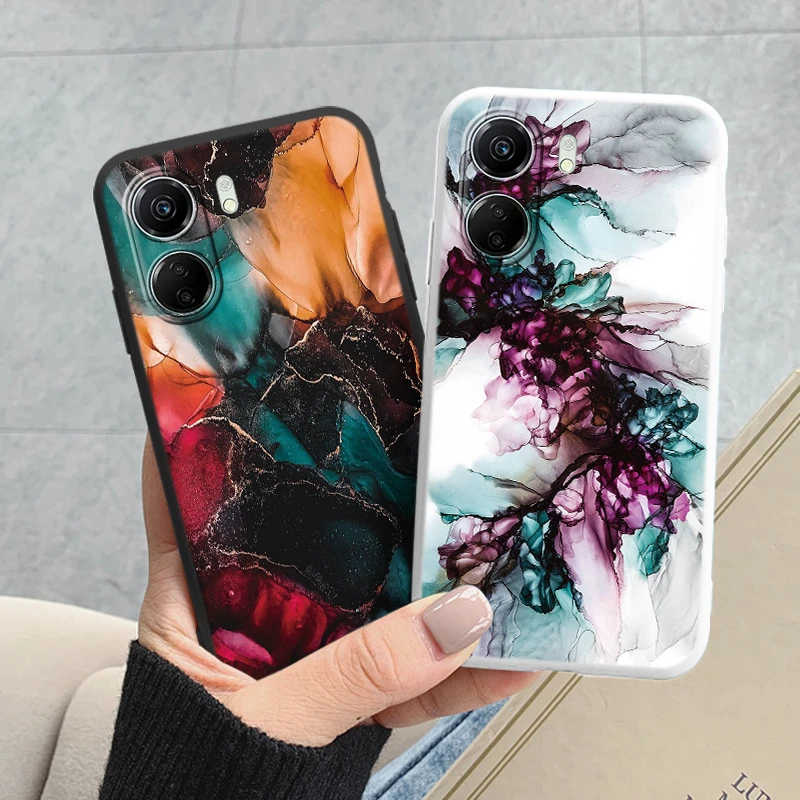 For Redmi 13C Pink Gold Marble Art Fashion Phone Case Soft Silicone Fundas Cover For Redmi13C 13 C Coque Matte Shockproof Bumper