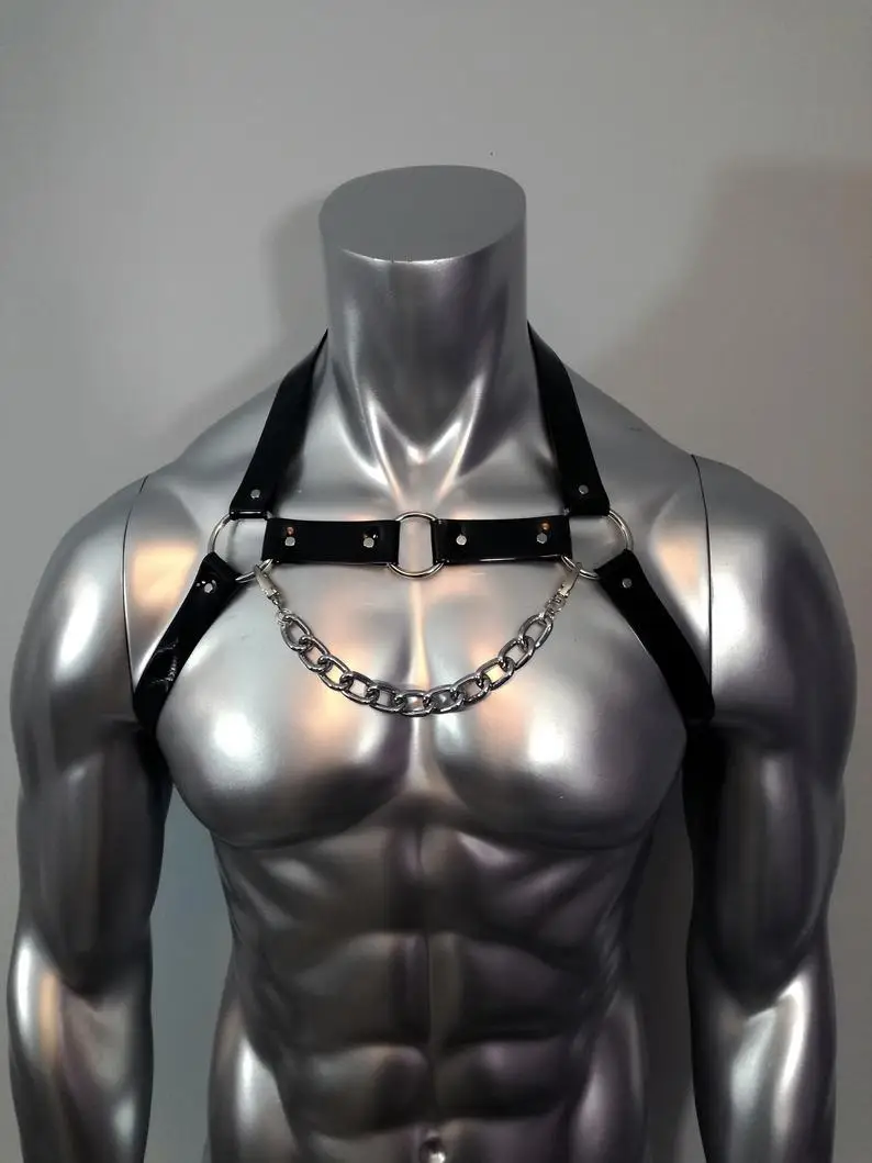 Gay Party Men Leather Harness Thong Mask Set Body Chest Belt Men Sexy Shoulder Chest  Strap Male Bondage Performance Costume