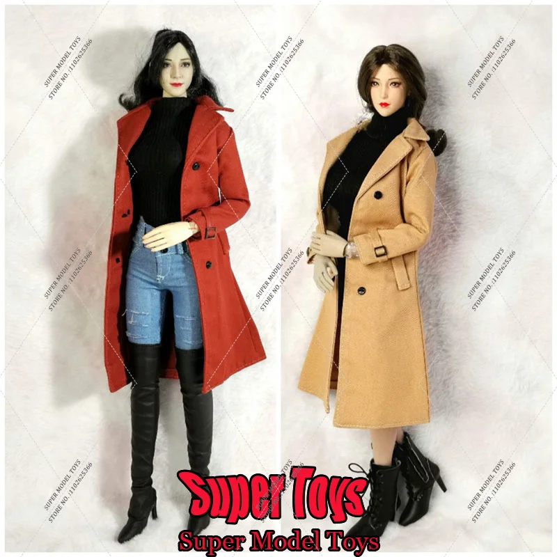 

1/6 Female Soldier Mid Length Solid Color Trench Coat Fashionable Minimalist Large lapel overcoat Fit 12Inch Action Figure Body