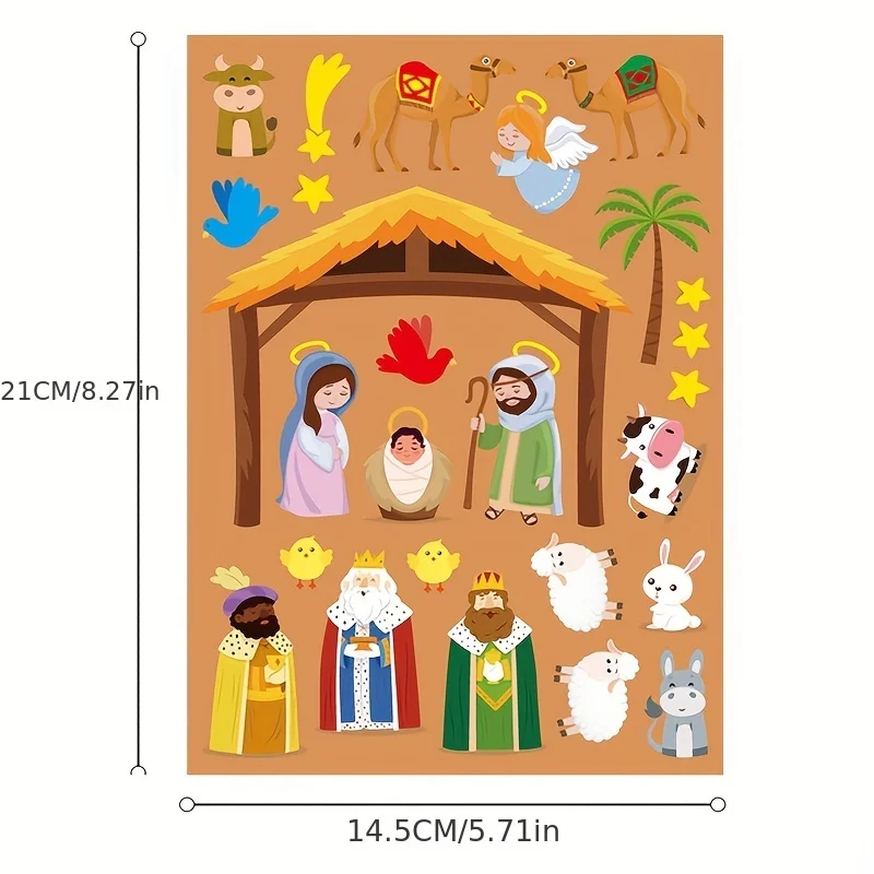 Natal Adesivos para Crianças, Cena Dos Desenhos Animados, Brinquedos DIY Puzzle, Presépio, Jogo De Festa, Decorações De Sala De Aula, 25Pcs