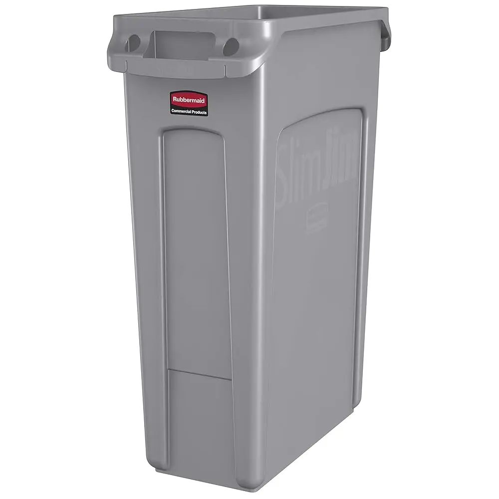 

Slim Jim Plastic Rectangular Trash/Garbage Can With Venting Channels, 23 Gallon, Gray
