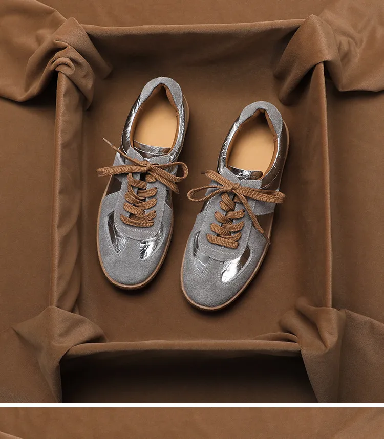 SHOEBOX Thick soled small leather shoes, women's leather casual training shoes, 2026 spring new item, color blocked lace up