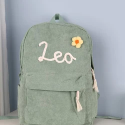 New Handmade Corduroy Backpack Custom Embroidered Name Kid's School Bags Personalized Toddlers Corduroy Backpack Child Gift Bag