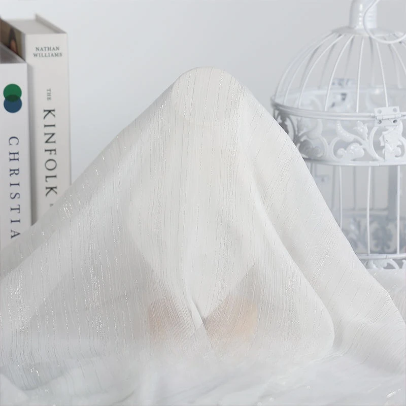 بريق الفضة التجعيد الشيفون النسيج DIY Hanfu كم فستان المرحلة زي المواد Metaverse جاهزة شير اللف تنفس