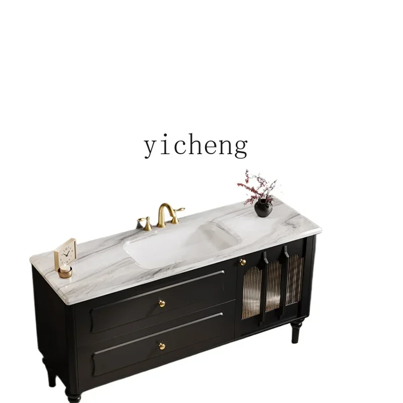 

oak paint floor cabinet rock slab hot bending integrated basin washbasin cabinet
