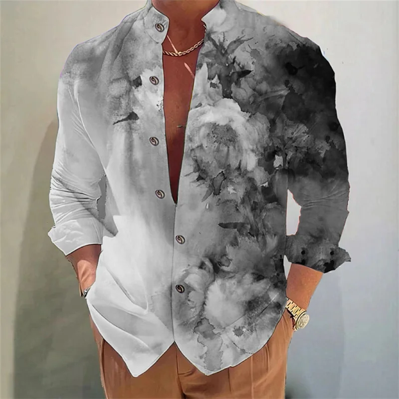 Men\'s shirt tie shirt 3D printing pattern shirt Flower outdoor shopping fashion trend super large yard XS-6XL soft fabric