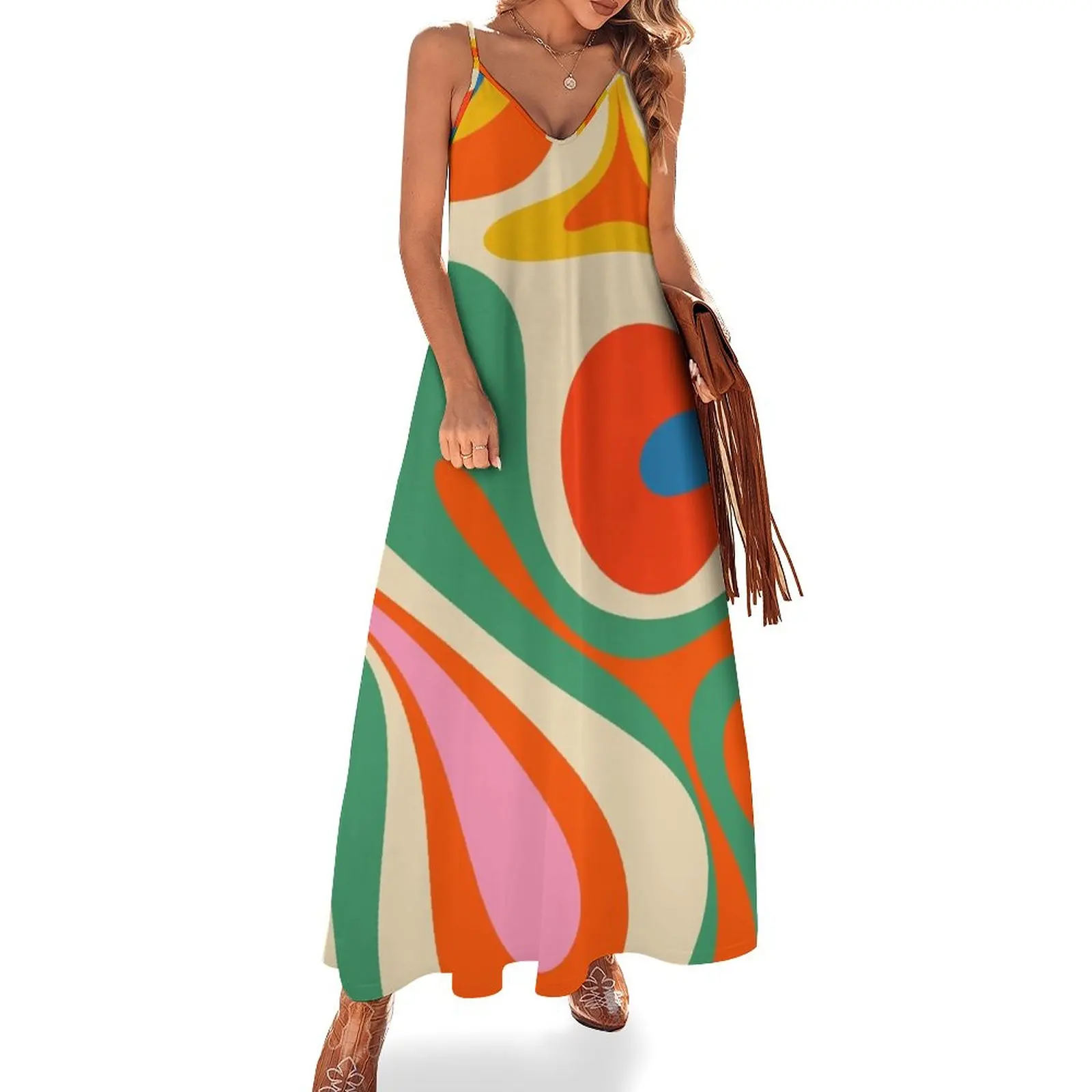 

New Mod Swirl Colourful Retro Abstract Pattern in Rainbow Pop Colours Sleeveless Dress summer dress woman 2023 Elegant gowns