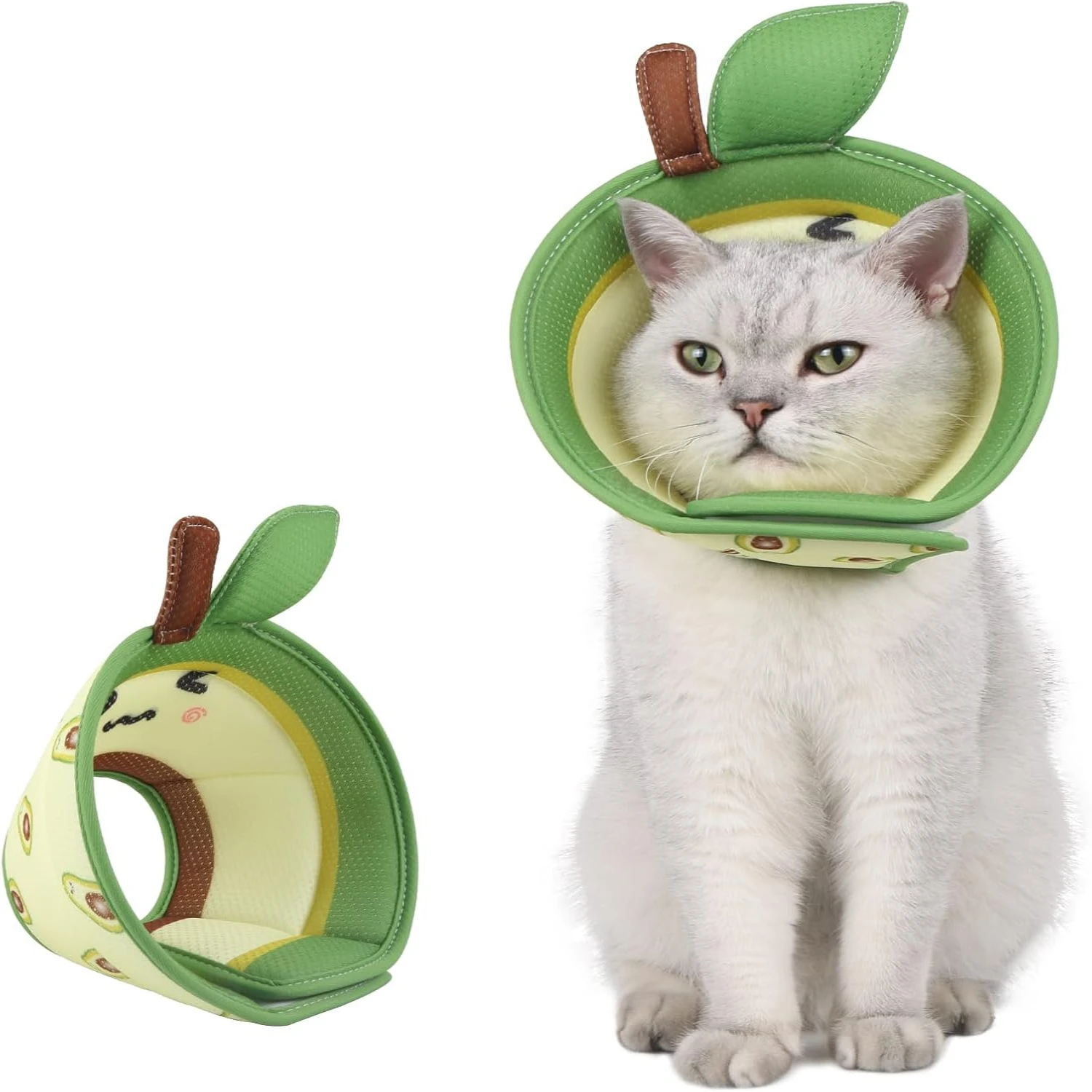 

Soft Fabric Pet Cone Collar, Comfortable, Adjustable Size, Surgery Protection for Cats, Breathable Sponge Dogs, Cute Avocado