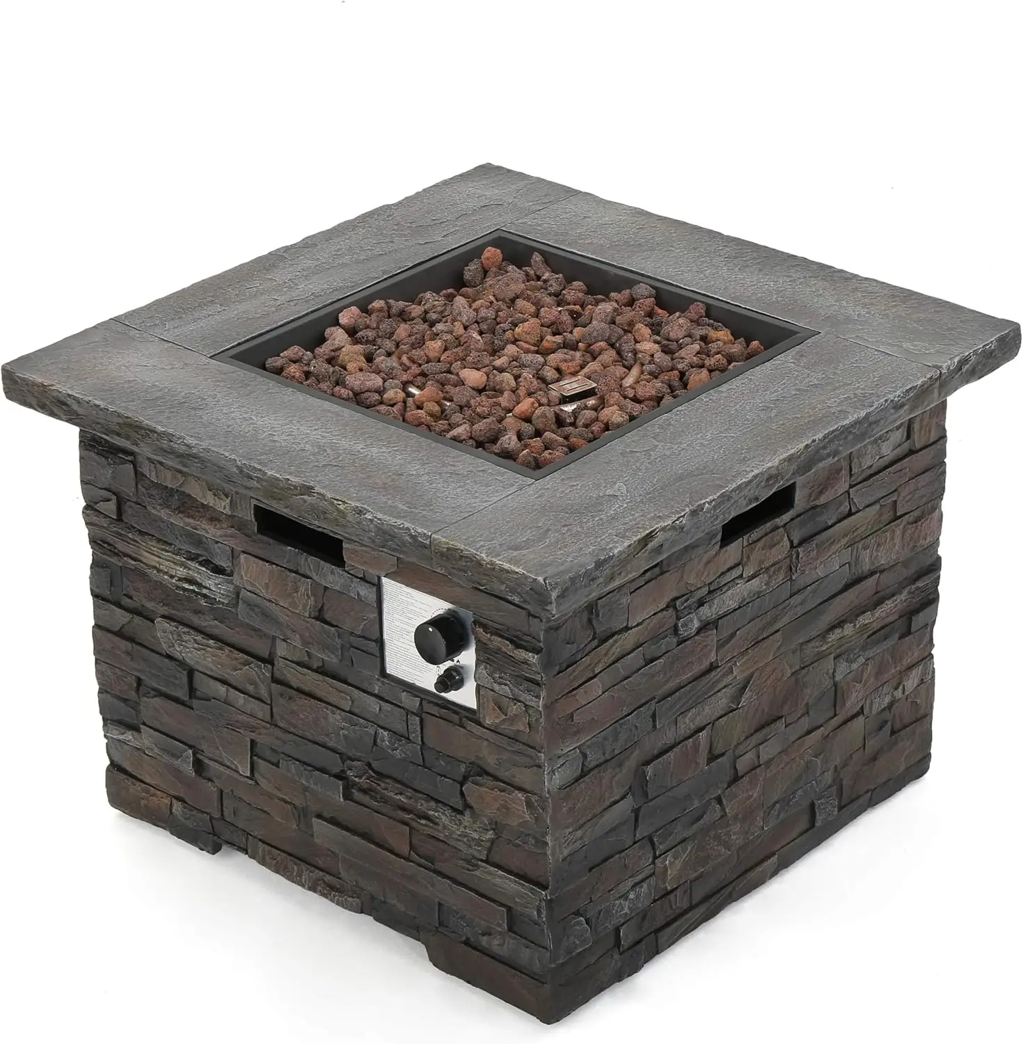 

GDFStudio Outdoor Square Fire Pit, Natural Stone