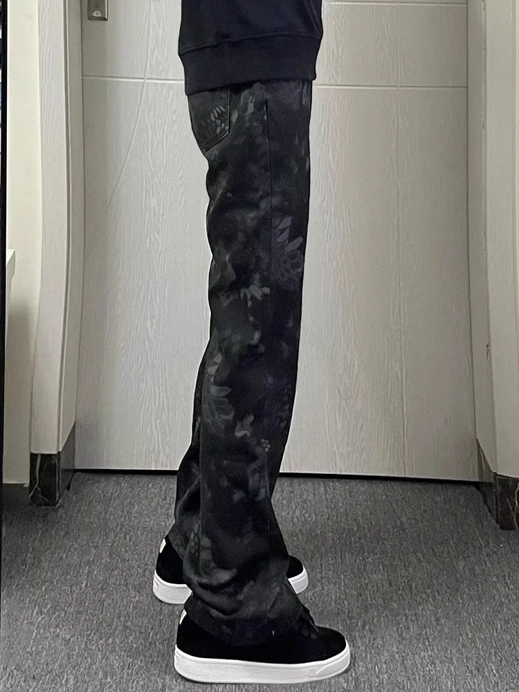 

Bla Snake Skin Pattern Bell Bot Jeans Men's Autumn Winter Slim Fit Straight Leg High Street American Sle Jeans
