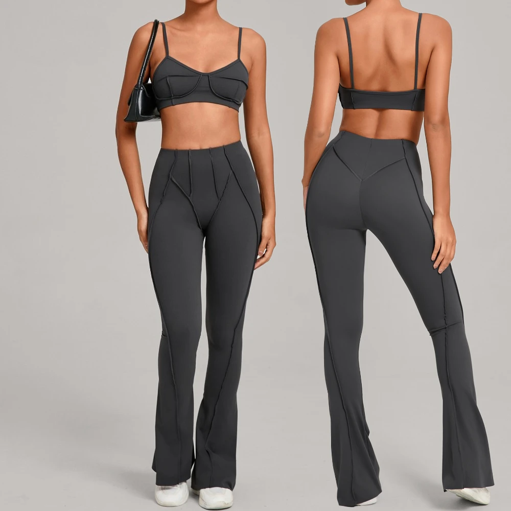 

Women's Yoga Sets Tight Brushed Sports beauty back Bra Hip-Lifting Flared Pants Splicing Suits Running Workout Gym Fitness Sets