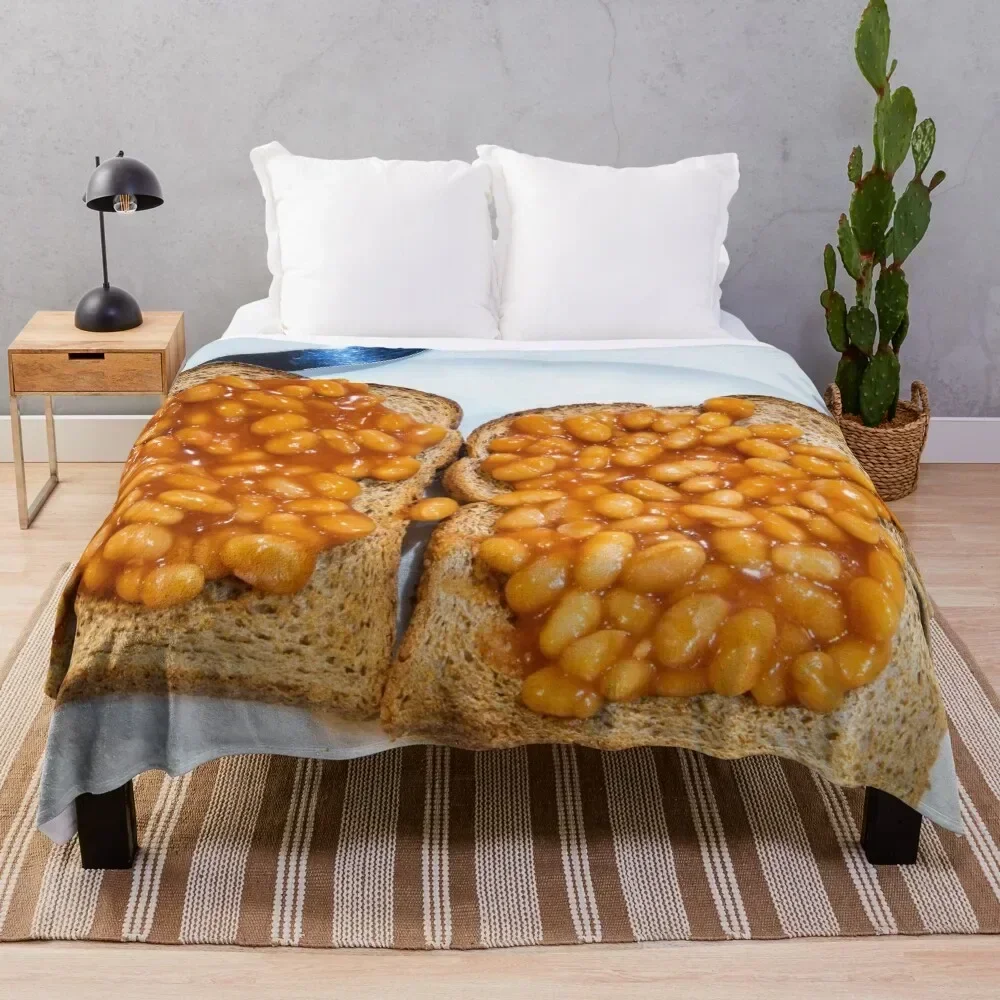 

Baked beans on toast on white plate Throw Blanket